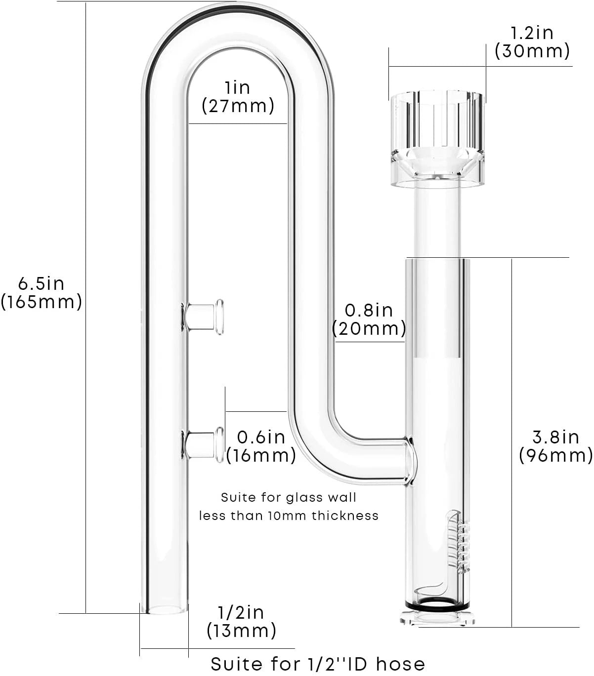 FZONE Aquatic Mini Glass Lily Pipe outlet with inlet skimmer 12/16 or 09/10 hoses