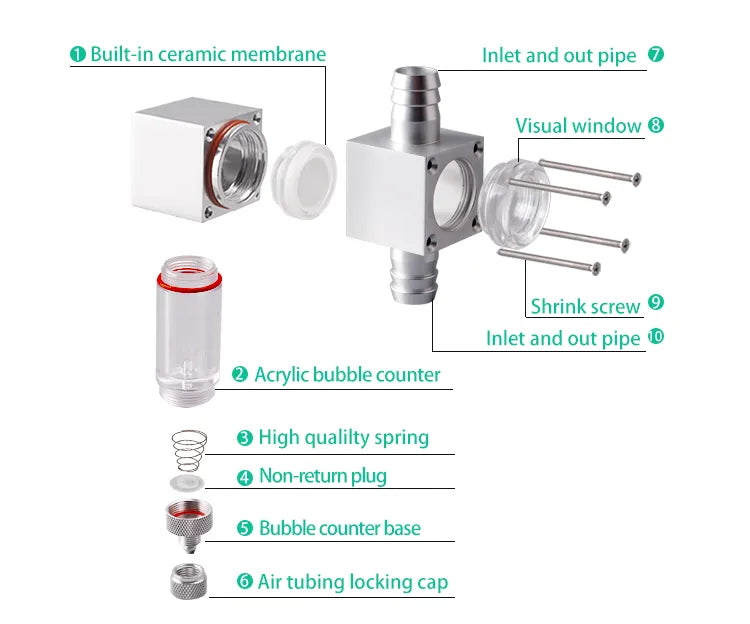 External Diffuser / atomiser with bubble counter - fits sizes 12/16 or 16/22