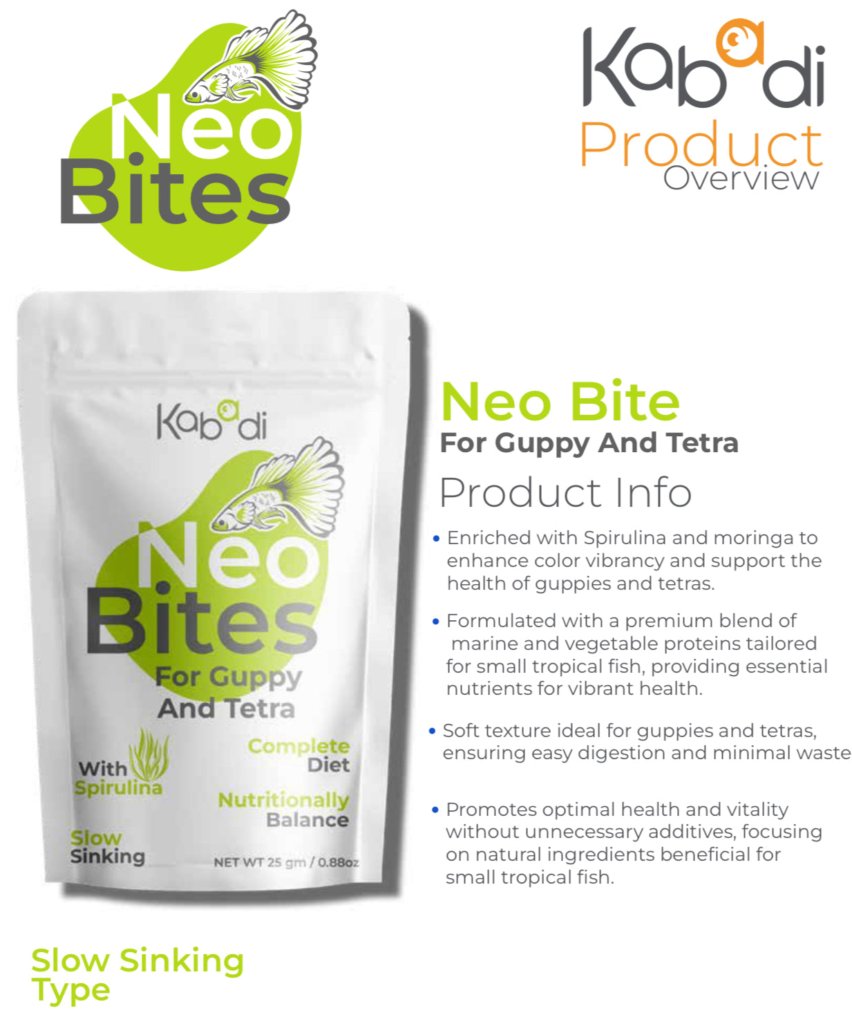 Neobite Spirulina fish food for tetra -  Kabadi brand