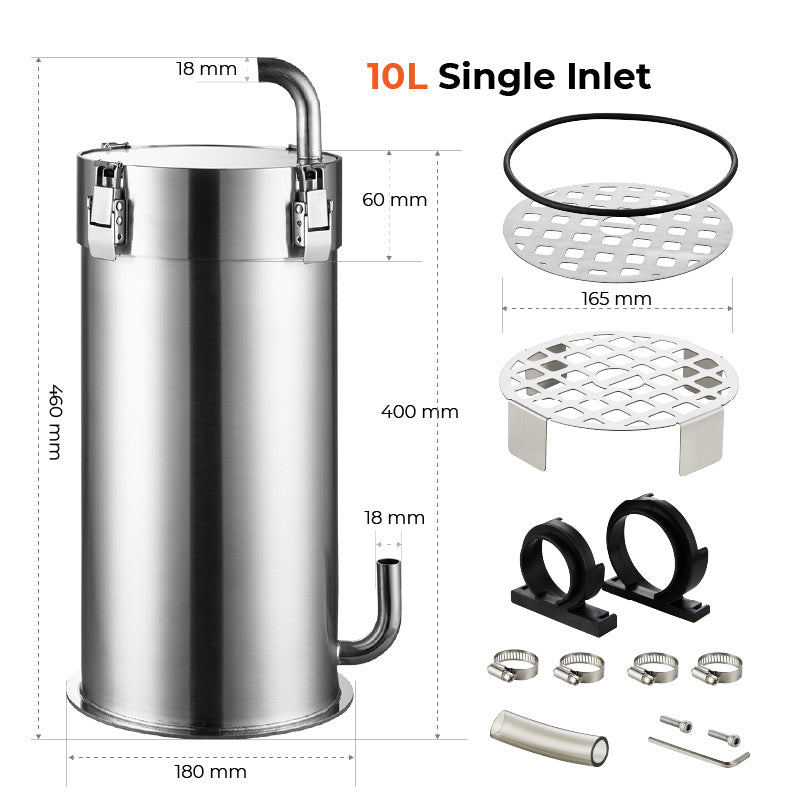 10L Steel canister filter with flow control DC pump - 3500L/hr